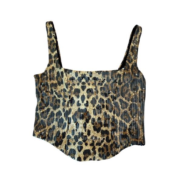 NWT Edikted Leopard Sequin Corset Cami Tank Top - Size XL - Picture 1 of 2